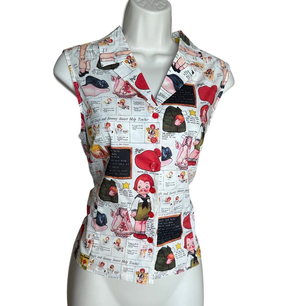Tulip B Cream Dolly Dingle Paper Doll Sleeveless Button Up Blouse M NWT